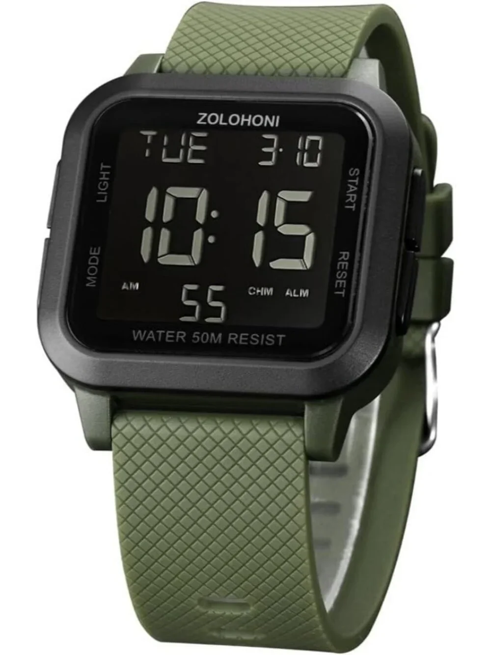 Men's Green Black Analog Quartz Stainless Steel Waterproof Square Digital Watch